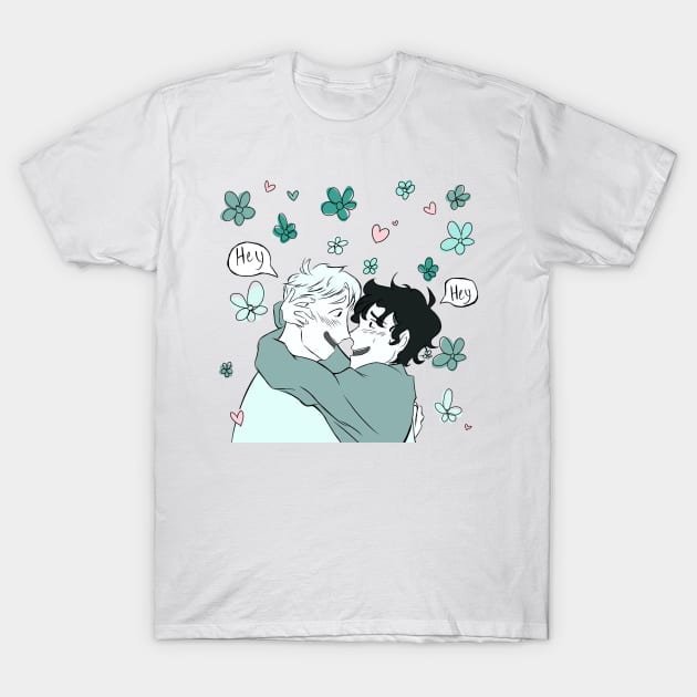 Nick and Charlie hugging with flowers (Heartstopper) T-Shirt by Sophprano